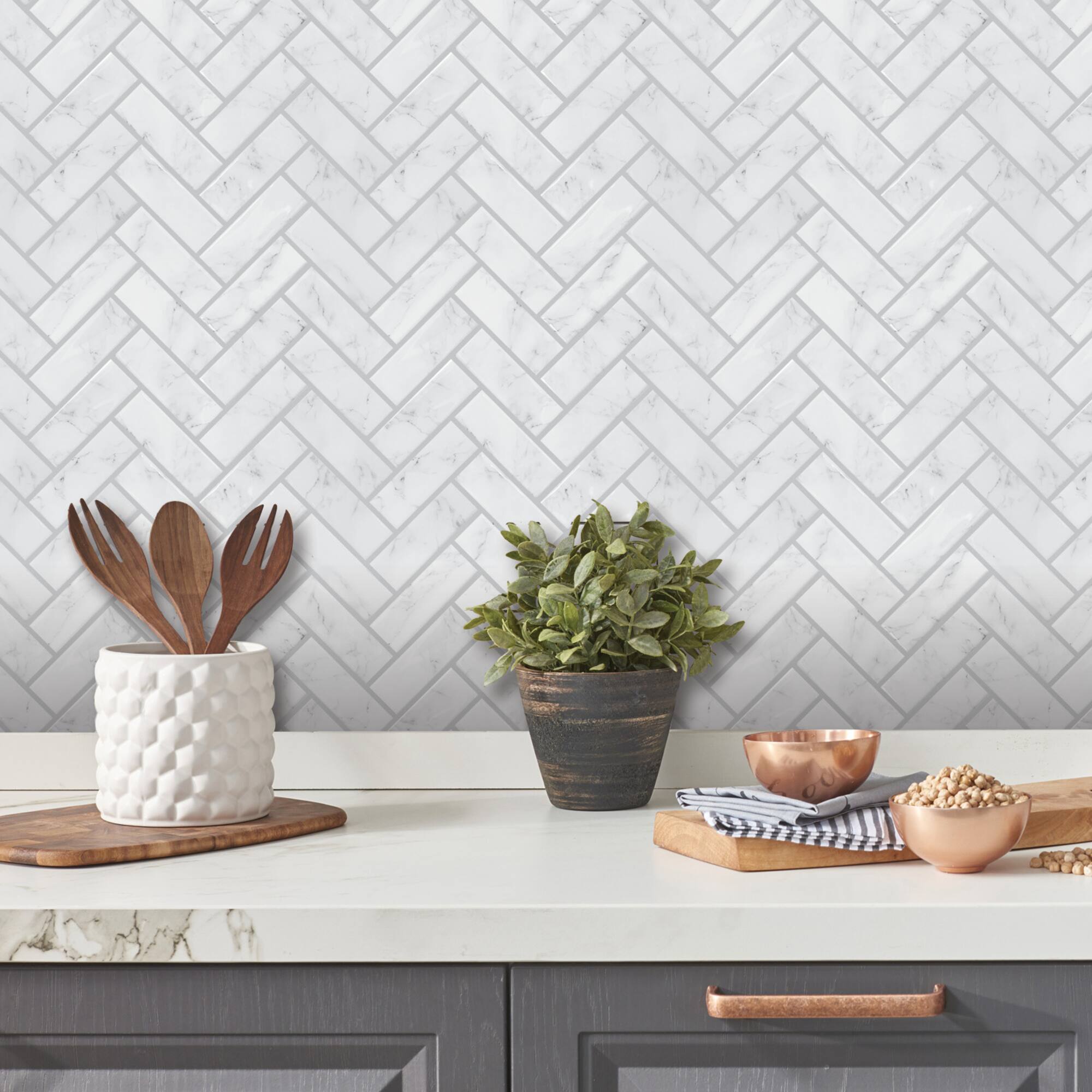 RoomMates Marble Herringbone Peel & Stick Sticktile